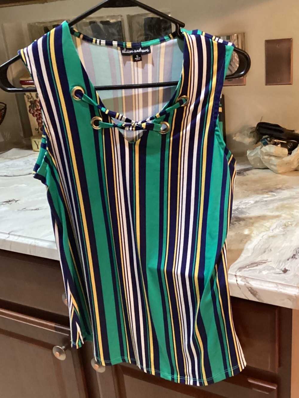 Striped Lace-Up Sleeveless Tank in Green & Blue - Allison Andrew’s